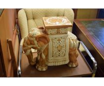 MODERN PORCELAIN TAN GLAZED SEAT MODELLED AS AN ELEPHANT