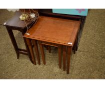 REPRODUCTION YEW WOOD NEST OF THREE TABLES ON TAPERING SQUARE LEGS