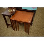 REPRODUCTION YEW WOOD NEST OF THREE TABLES ON TAPERING SQUARE LEGS