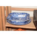 COPELAND SPODE ITALIAN PATTERN BOWL WITH A FURTHER MINTONS BLUE AND WHITE DISH, THE BOWL 23CM