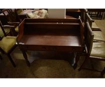 VICTORIAN MAHOGANY SIDE TABLE WITH TWO DRAWERS WITH OPEN SHELF WITH TURNED KNOB HANDLES