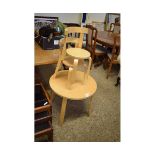 BEECHWOOD CIRCULAR CHILD’S TABLE AND TWO CHAIRS