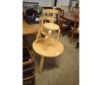 BEECHWOOD CIRCULAR CHILD’S TABLE AND TWO CHAIRS