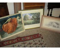 PICTURE OF A FLAMENCO DANCER, A LIMITED EDITION PRINT OF A PIG AND A SIGNED TENNIS PRINT