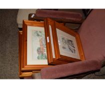 GROUP OF MIXED PINE FRAMED PRINTS, PICTURES, WATERCOLOURS ETC