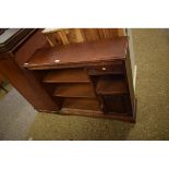 OLD CHARM BOOKCASE WITH TWO ADJUSTABLES SHELVES, WITH OPEN SHELF AND LINENFOLD PANELLED CUPBOARD