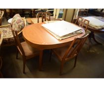 NATHAN TEAK OVAL EXTENDING DINING TABLE AND FOUR CHAIRS WITH BROWN UPHOLSTERED SEATS (5)