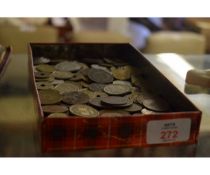 BOX CONTAINING CONTINENTAL COINAGE ETC
