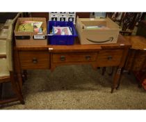 VICTORIAN MAHOGANY BREAK FRONT SIDEBOARD WITH THREE DRAWERS ON TURNED LEGS