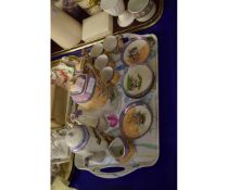 TRAY CONTAINING MIXED JAPANESE TEA WARES WITH FLORAL DECORATION