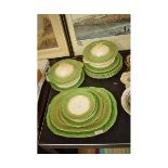 QUANTITY OF ASHWORTH BROS GREEN AND GILDED RIM PART DINNER WARES