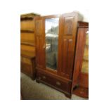 EDWARDIAN MAHOGANY SINGLE MIRRORED DOOR WARDROBE WITH CARVED PANELS AND FULL WIDTH DRAWER TO BASE