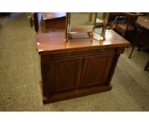 MAHOGANY CHIFFONIER BASE WITH FULL WIDTH DRAWER OVER TWO PANELLED CUPBOARD DOORS WITH TURNED
