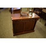 MAHOGANY CHIFFONIER BASE WITH FULL WIDTH DRAWER OVER TWO PANELLED CUPBOARD DOORS WITH TURNED