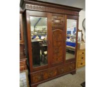 WALNUT DOUBLE MIRRORED DOOR WARDROBE WITH TWO DRAWERS TO BASE