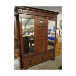 WALNUT DOUBLE MIRRORED DOOR WARDROBE WITH TWO DRAWERS TO BASE