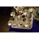 TRAY CONTAINING SILVER PLATED GOBLETS, CHAMPAGNE GLASSES ETC