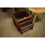 RETRO TEAK SET OF THREE NESTING TABLES WITH GLASS TOPS