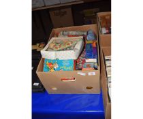 BOX CONTAINING MIXED CHILDREN’S GAMES TO INCLUDE MERIT JIGSAW PUZZLES ETC