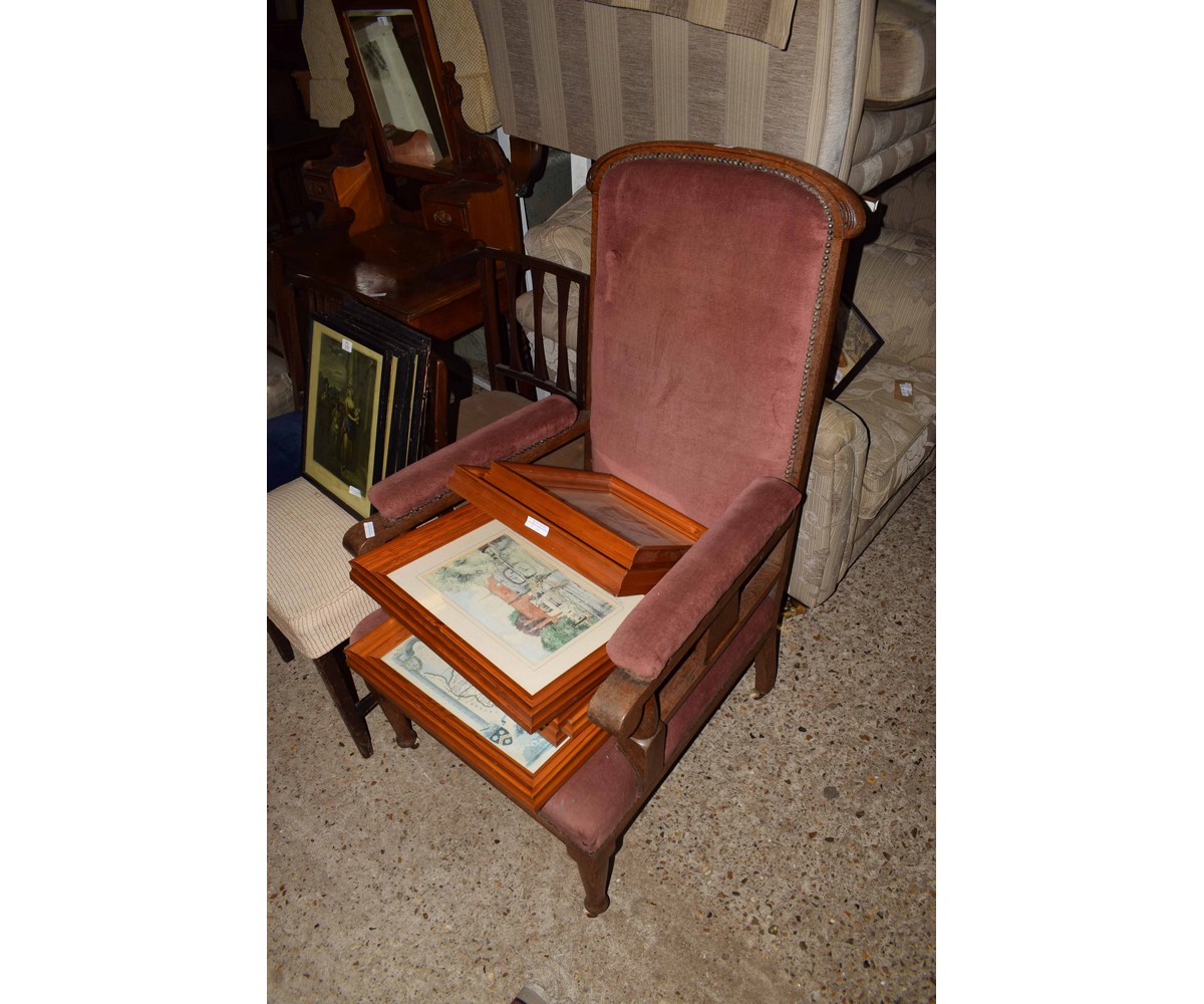 OAK FRAMED PINK DRALON UPHOLSTERED ARMCHAIR