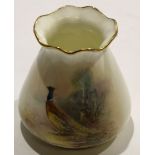 Royal Worcester vase decorated with pheasants, signed A Posts, shape G957, Royal Worcester black