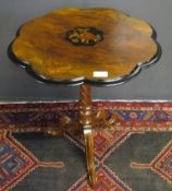 Late 19th century mahogany pedestal table, pie-crust edge and inlaid central panel raised on a