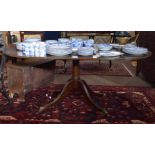 Reproduction mahogany Regency style pedestal dining table of D-end form, 174cm long x 107cm wide