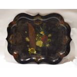 Large 19th century papier mache tray, of shaped rectangular form, the centre painted with the