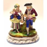 Continental porcelain group of lady and gentleman on an oval base with impressed numerals to base