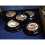 Group of 19th century pot lids, various titles including "Embarking for the East", "Shakespeare's