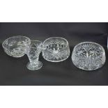 Group of cut glass wares comprising a vase and three fruit bowls, (4)