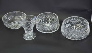 Group of cut glass wares comprising a vase and three fruit bowls, (4)