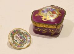 Limoges enamel box and cover together with a small Coalport Indian Tree brooch