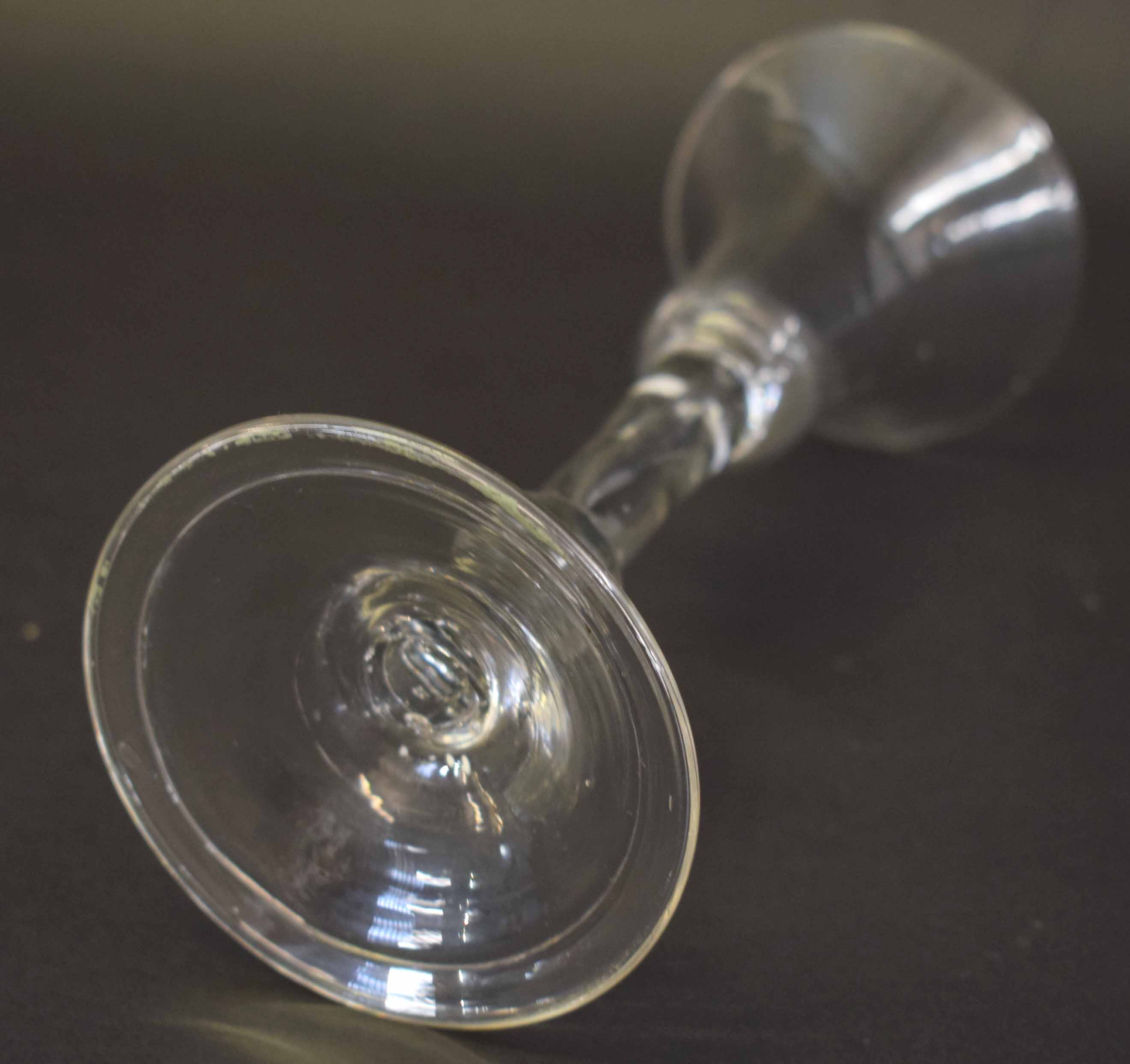 18th century wine glass with bell shaped bowl above a baluster stem, together with a further large - Image 3 of 3
