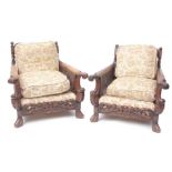 Late Victorian mahogany Bergere suite comprising a three-seater sofa and two matching easy chairs,