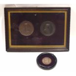 Cased set of two commemorative medallions depicting Napoleon, and a further similar example (3)