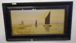 Henry (19th/20th century), Broadland landscape, watercolour, signed, lower right, 24 x 48cm