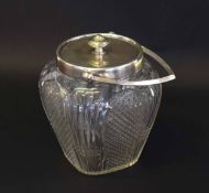 Art Nouveau cut glass biscuit barrel with metal mounts by WMF, 15cm high