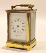Miniature brass carriage clock, retailer's name Drummond & Co of Melbourne, 8cm high