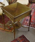 Edwardian "envelope" fold-top games table, four folding flaps inset with central green baize panel