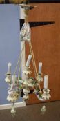 Continental porcelain chandelier, 20th century, with flower encrusted decoration and gilding