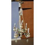 Continental porcelain chandelier, 20th century, with flower encrusted decoration and gilding