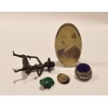 Mixed Lot: hallmarked silver photograph frame, pin cushion, novelty figure etc