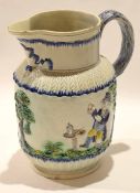 Early 19th century Pratt ware jug with applied decoration of figures beside a tree