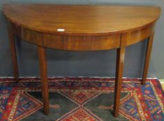George III period mahogany demi-lune side table (probably formerly one end of a dining table), plain