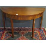 George III period mahogany demi-lune side table (probably formerly one end of a dining table), plain