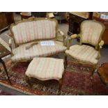 Matched Louis Quinze style composite suite comprising a gilt framed two-seater cottage sofa, similar