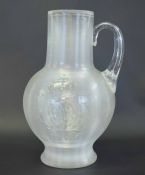 Large Victorian commemorative glass jug etched with crown above a Tudor rose with ER and date 1560