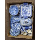 Quantity of 19th century blue and white pottery vases, dishes and bowls (qty)