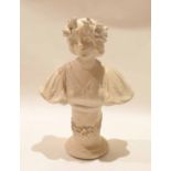 White painted composition head and shoulders bust of a young girl, 34cm high